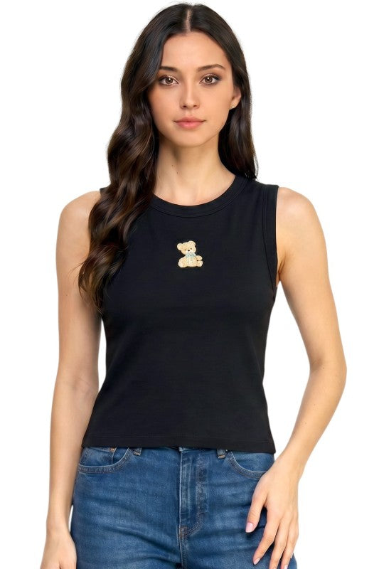 NT301 Teddy Bear Detail Tank Top – Sweet Casual Look