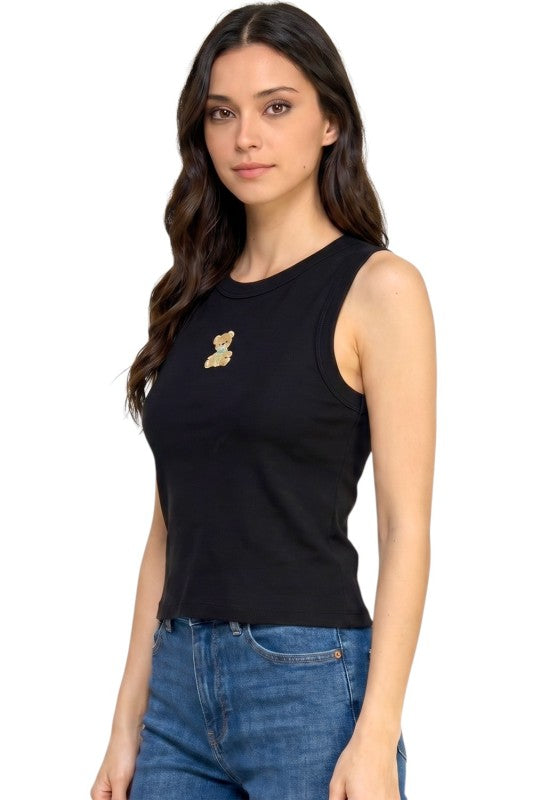 NT301 Teddy Bear Detail Tank Top – Sweet Casual Look