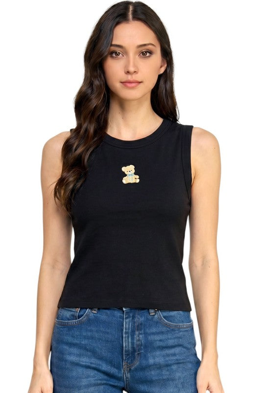 NT301 Teddy Bear Detail Tank Top – Sweet Casual Look