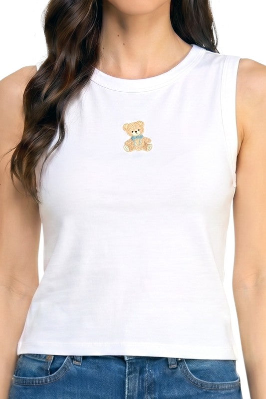 NT301 Teddy Bear Detail Tank Top – Sweet Casual Look