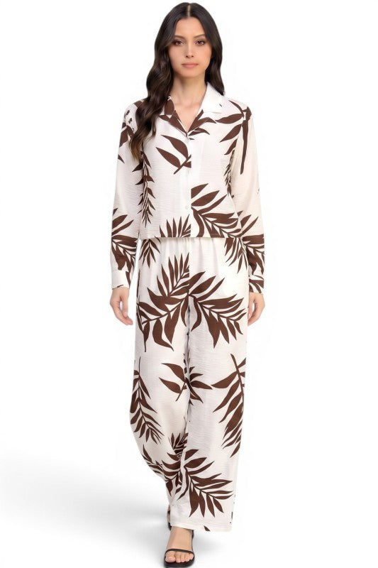 LELIS-202SET Printed Wide Leg Pant Set – Modern Chic Style