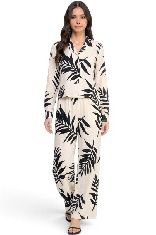 LELIS-202SET Printed Wide Leg Pant Set – Modern Chic Style