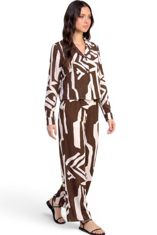LELIS-802SET Printed Wide Leg Pant Set – Chic Style