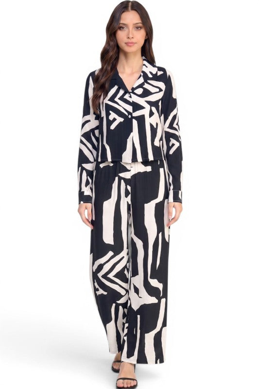 LELIS-802SET Printed Wide Leg Pant Set – Chic Style