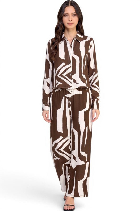 LELIS-802SET Printed Wide Leg Pant Set – Chic Style