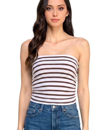 317ST Striped Side Ruched Tube Top – Slim Fit Summer Top