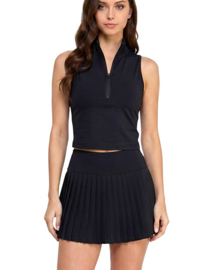 TS501SET Tennis Half-Zip Crop Top – Pleated Skirt Set