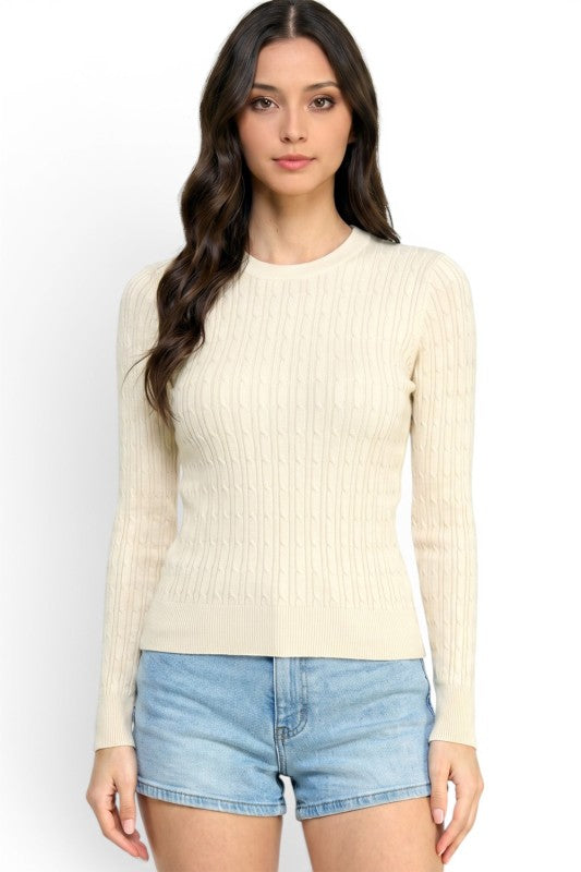 CST01 Classic Corn Span – Round Neck Cable Knit Sweater