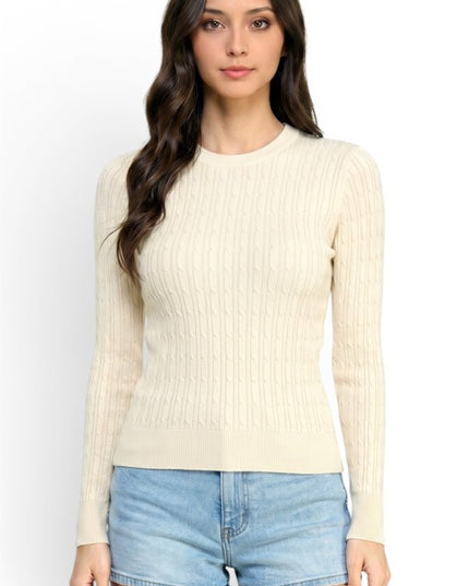 CST01 Classic Corn Span – Round Neck Cable Knit Sweater