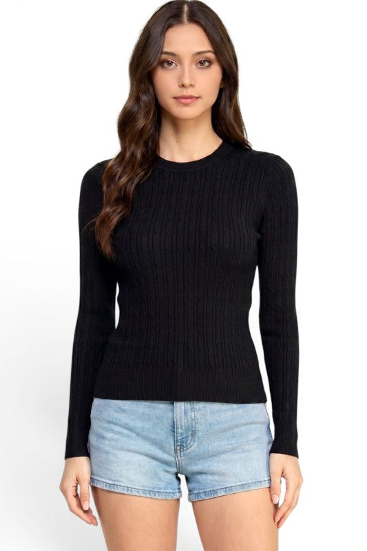 CST01 Classic Corn Span – Round Neck Cable Knit Sweater