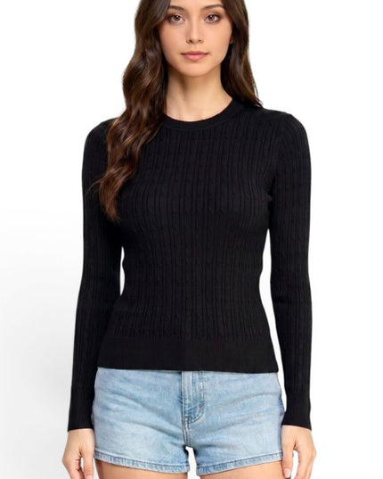 CST01 Classic Corn Span – Round Neck Cable Knit Sweater