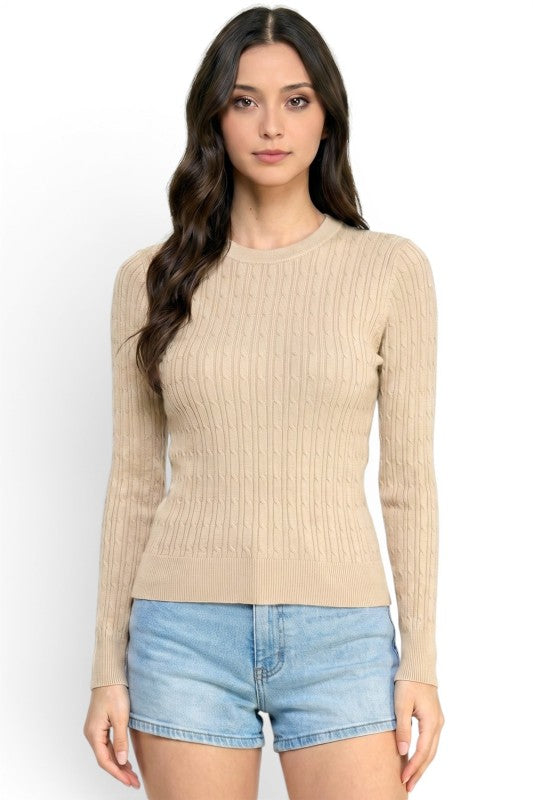 CST01 Classic Corn Span – Round Neck Cable Knit Sweater