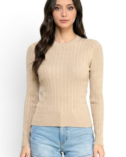 CST01 Classic Corn Span – Round Neck Cable Knit Sweater