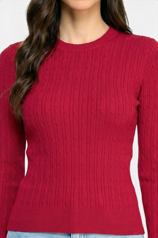 CST01 Classic Corn Span – Round Neck Cable Knit Sweater