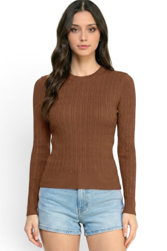 CST01 Classic Corn Span – Round Neck Cable Knit Sweater