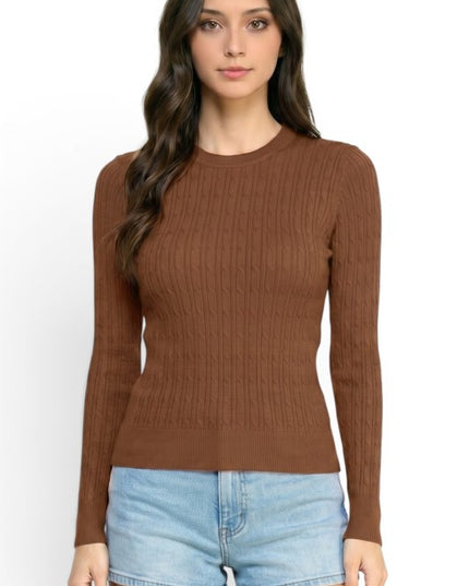 CST01 Classic Corn Span – Round Neck Cable Knit Sweater