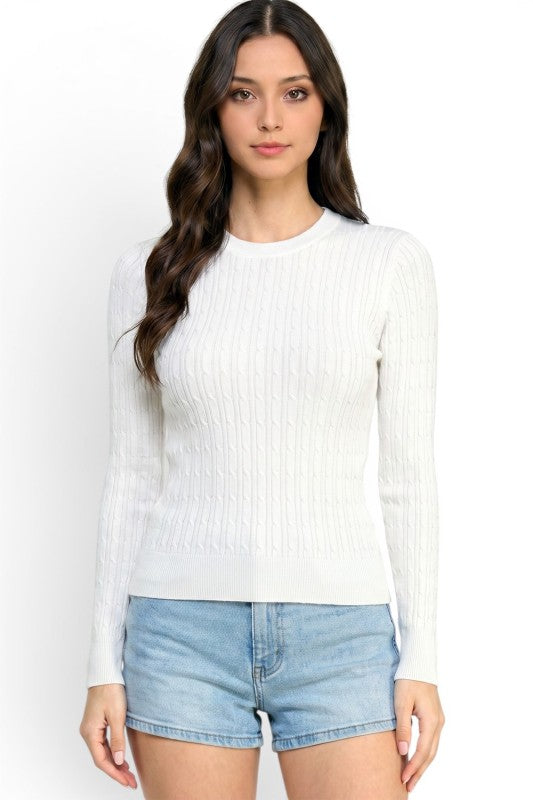 CST01 Classic Corn Span – Round Neck Cable Knit Sweater