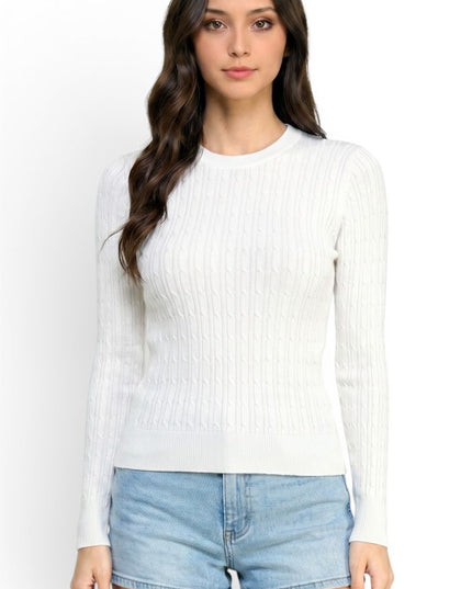CST01 Classic Corn Span – Round Neck Cable Knit Sweater