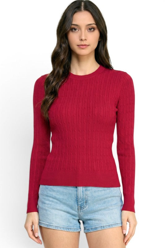 CST01 Classic Corn Span – Round Neck Cable Knit Sweater