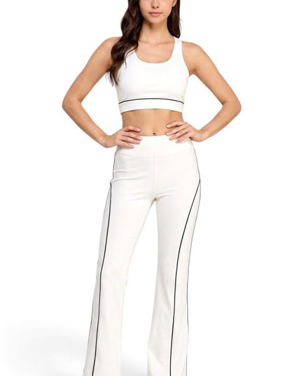 LU801SET Piping Zip-Up Jacket & High Rise Flare Pants Set