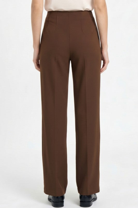 YC405X Plus Size Pleated – High Rise Straight Leg Pants