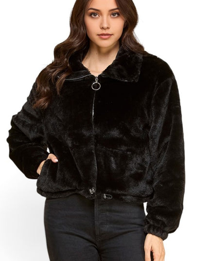 JACKET01-SOLID Faux Fur – Plush Textured Jacket