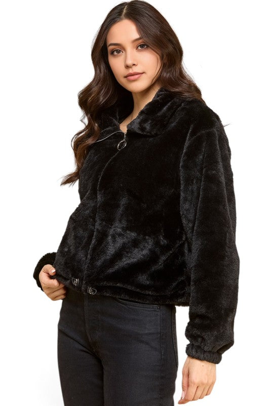 JACKET01-SOLID Faux Fur – Plush Textured Jacket