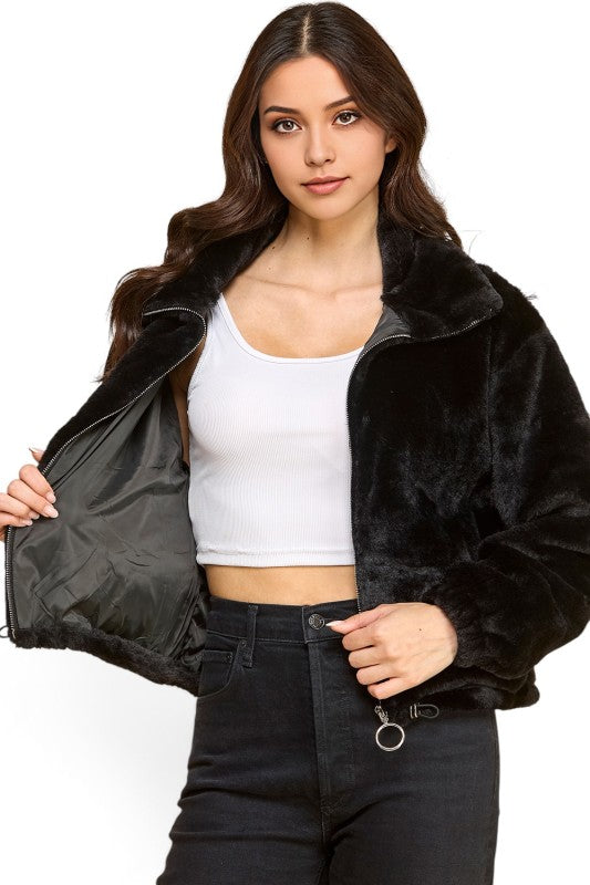 JACKET01-SOLID Faux Fur – Plush Textured Jacket