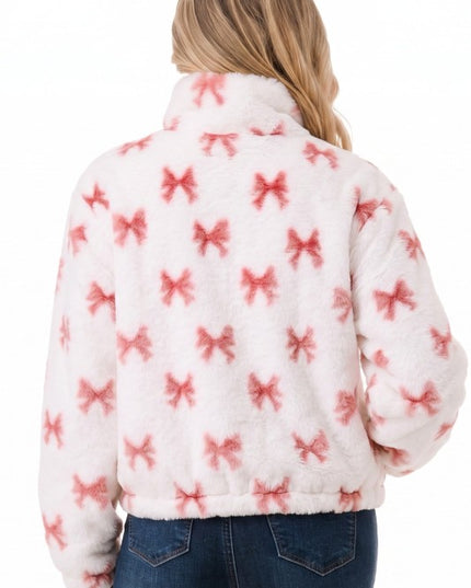 JACKET01 RIBBON Pink Ribbon Print Faux Fur – Plush Jacket