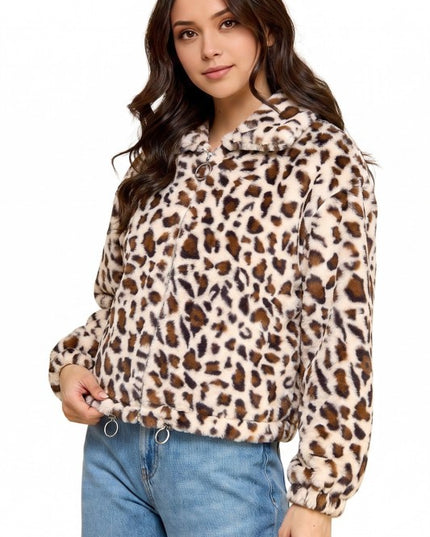 JACKET02F TIGER Leopard Print Faux Fur – Hooded Jacket