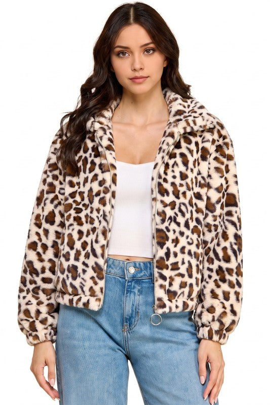 JACKET02F TIGER Leopard Print Faux Fur – Hooded Jacket