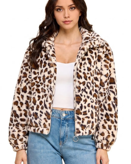 JACKET02F TIGER Leopard Print Faux Fur – Hooded Jacket