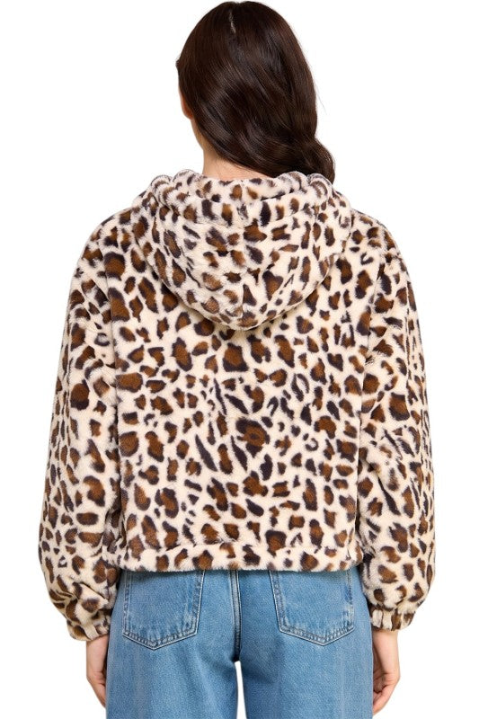 JACKET02F TIGER Leopard Print Faux Fur – Hooded Jacket