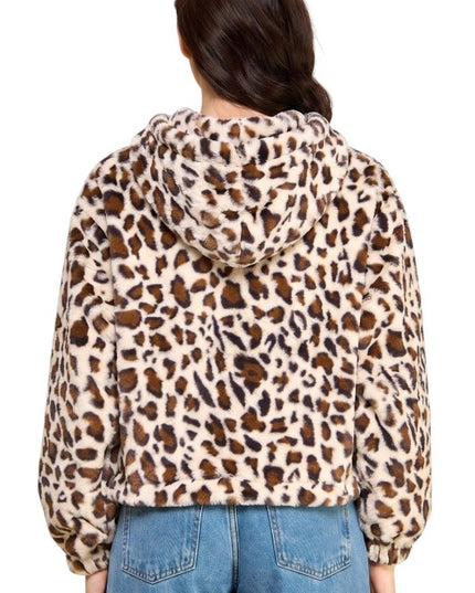 JACKET02F TIGER Leopard Print Faux Fur – Hooded Jacket