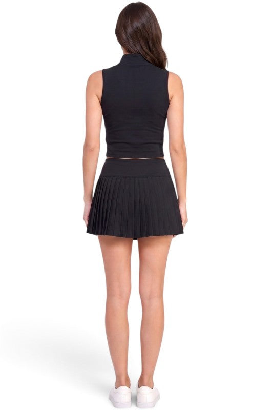TS501SET Tennis Half-Zip Crop Top – Pleated Skirt Set