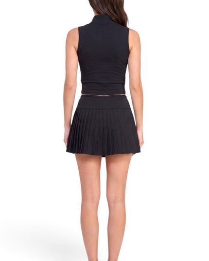TS501SET Tennis Half-Zip Crop Top – Pleated Skirt Set