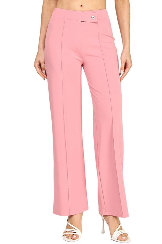 YC38 Button-Trimmed – High Rise Pleated Pants