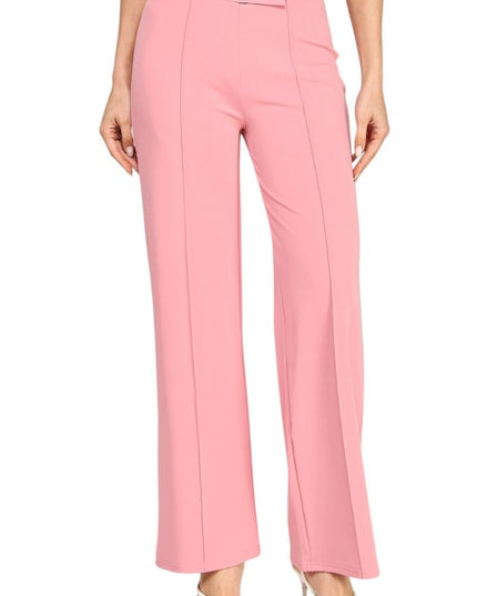 YC38 Button-Trimmed – High Rise Pleated Pants