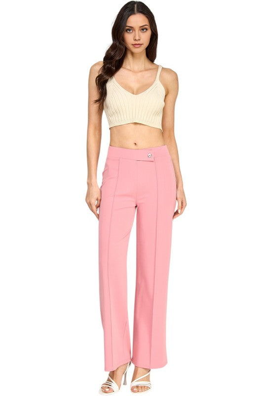 YC38 Button-Trimmed – High Rise Pleated Pants