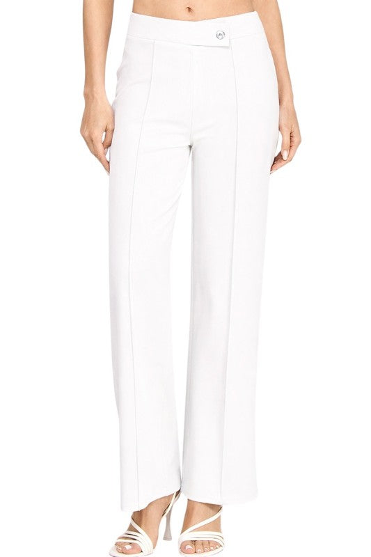 YC38 Button-Trimmed – High Rise Pleated Pants