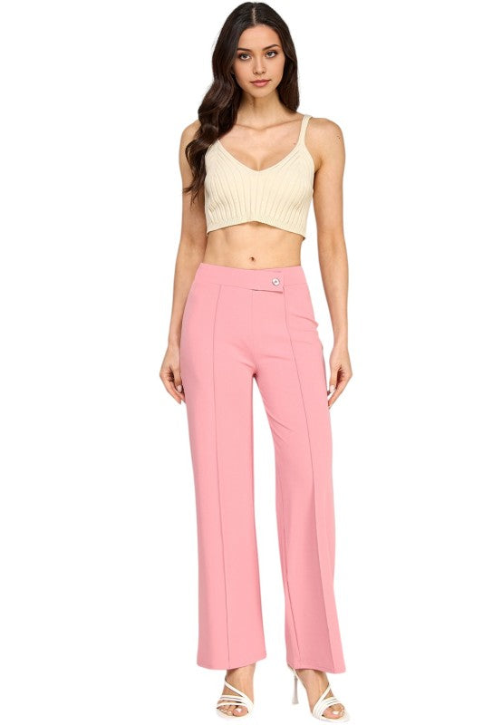 YC38 Button-Trimmed – High Rise Pleated Pants