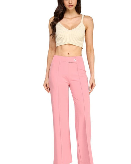 YC38 Button-Trimmed – High Rise Pleated Pants
