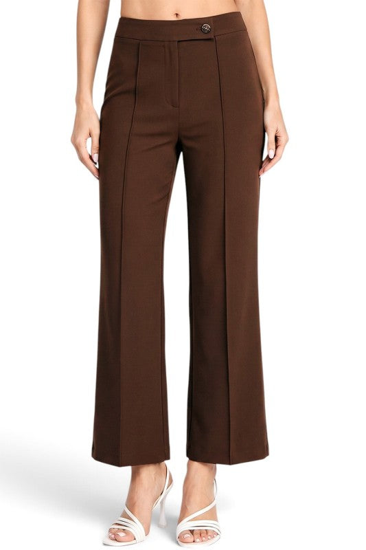 YC38 Button-Trimmed – High Rise Pleated Pants