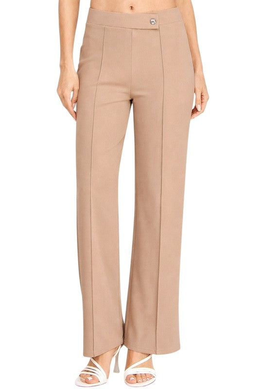 YC38 Button-Trimmed – High Rise Pleated Pants