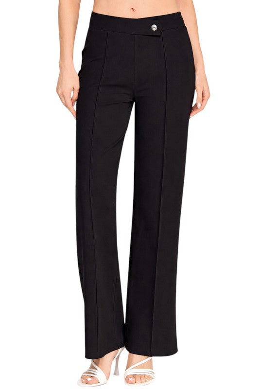 YC38 Button-Trimmed – High Rise Pleated Pants