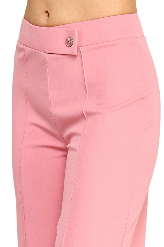 YC38 Button-Trimmed – High Rise Pleated Pants