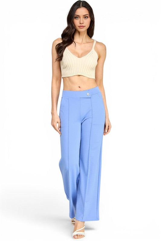 YC39 Button-Trimmed – High Rise Pleated Pants
