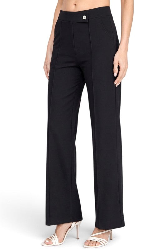 YC39 Button-Trimmed – High Rise Pleated Pants
