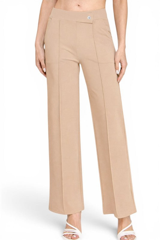 YC39 Button-Trimmed – High Rise Pleated Pants