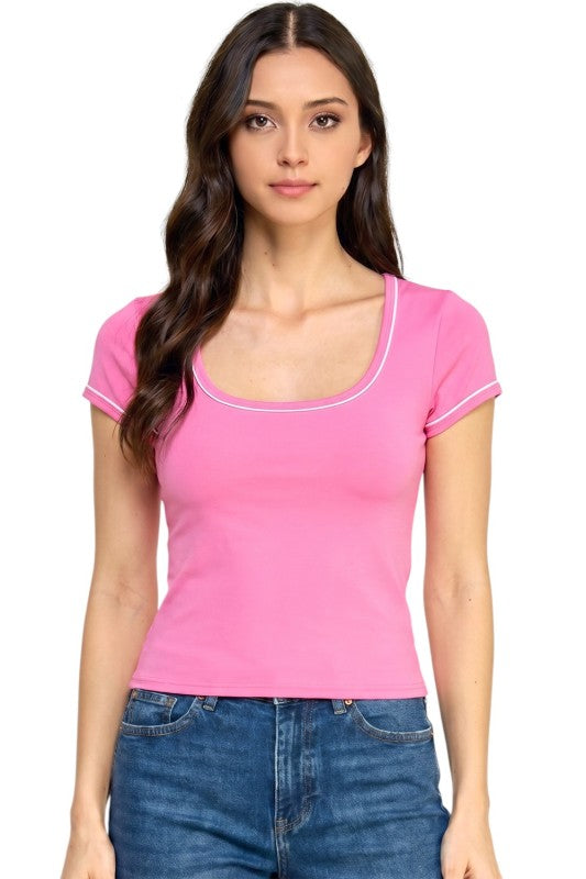 ADLT009 Seamless – Contrast Trim Crop Top